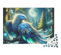 Eagle Papier Recyclé 1000 Pièces Aigle Bleu dans Une Forêt au Clair de Lune pour Adultes | Décoration Maison et Cadeaux 52x38cm/1000pcs