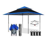 EAGLE PEAK 4x4m Tente à auvent abattable à Jambes Droites Canopy instantané extérieur, abri Pliant Simple avec Avant-toits Auto-Extensibles 15,4 m² d’Ombre, Noir/Bleu