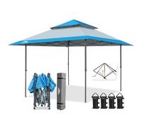 EAGLE PEAK 4x4m Tente à auvent abattable à Jambes Droites Canopy instantané extérieur, abri Pliant Simple avec Avant-toits Auto-Extensibles 15,4 m² d’Ombre, Bleu Clair