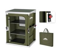EAGLE PEAK Table de Camping Pliante extérieure avec Grand Organisateur de Rangement à 3 Niveaux et Poches latérales, Cuisine de Camping Portable en Aluminium Facile à Installer, Vert