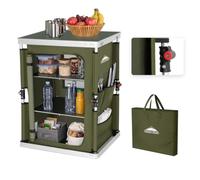 EAGLE PEAK Table Pliante de Camping extérieure avec Grande boîte de Rangement à Trois Niveaux et Poches latérales Cuisine de Camping Portable en Aluminium Facile à Installer, Vert