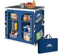 EAGLE PEAK Table Pliante Double Camping avec Compartiment de Rangement et Poches latérales Station de Cuisine de Cuisine extérieure Portable pour Barbecue, Pique - Nique et Suivi, Bleu