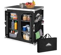 EAGLE PEAK Table Pliante Double Camping avec Compartiment de Rangement et Poches latérales Station de Cuisine de Cuisine extérieure Portable pour Barbecue, Pique - Nique et Suivi, Noir
