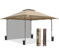 EAGLE PEAK Tente de Jardin Pliante 4 x 4 m avec Un Mur Latéral, Tonnelle Instantanée Facile à Installer, Abri Pliant avec Rideau d’Intimité, Ombrage de 15,4 m², Beige