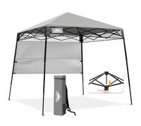 EAGLE PEAK Tente parasol dépliable 2,4x2,4 m avec paroi latérale abri solaire instantané à pieds inclinés compact et portable pour plage, sports et camping, base 2,4x2,4 m, sommet 1,8x1,8 m Gris clair
