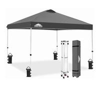 EAGLE PEAK Tonnelle de Jardin Pliable 3x3m Pop-up Gazebo Tente Pliante Pavillon，avec Sac de Transportable à Roulette pour Camping, Plage, Jardin, Gris