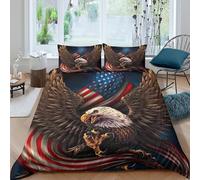 Eagle with Flag Housse de Couette 3 Pièces Microfibre résistante 3D Imprimée Respirante Patriotic Art Style Parure de Lit avec Fermeture Éclair Douce for Enfant Single（140x200cm）