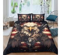 Eagle with Guns Housse de Couette Hypoallergique Microfibre 3 pièces Imprimé en 3D American Patriotic Art Linge de Lit avec Taie d'oreiller Confortable for Enfants Garçons Filles Double（200x200cm）
