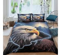 Eagle with Thunder Parure de Lit 3 pièces 3D Effet Microfibre résistante Wild Nature Art Style Linge de Lit avec Taie d'oreiller Entretien Facile for Femmes Super King（260x220cm）
