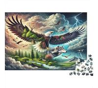 Eagle Wolf Fantasy 100% Recycled Cardboard Storm Eagle Wolf 1000Pc Jigsaw Puzzles Adults Unique Classic Educational Games 52x38cm/1000pcs