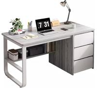 Eagleize Bureau d'ordinateur moderne avec tiroirs et étagères de rangement, bureau d'écriture moderne en bois avec base en métal (gris, 100,3 x 49,5 x 73,7 cm (l x P x H)