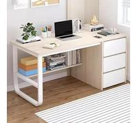 Eagleize Bureau d'ordinateur moderne avec tiroirs et étagères de rangement, bureau d'écriture moderne en bois avec base en métal (naturel, 100,3 x 49,5 x 73,7 cm (l x P x H)