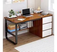 Eagleize Bureau d'ordinateur moderne avec tiroirs et étagères de rangement, bureau d'écriture moderne en bois avec base en métal (marron, 100,3 x 49,5 x 73,7 cm (l x P x H)