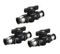 Eagles Lot de 3 robinets à boisseau sphérique pneumatique à connexion rapide PBT - Raccord rapide - Raccord rapide - Raccord rapide - 4 mm x 4 mm - Noir