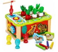 EagleStone Jouet Bebe 1 an,Jouet Montessori en Bois 5 en 1,Ferme 1 2 3 Ans | Attrape-Vers, Jeu de Pêche, Association d'Animaux, Radis à Tirer et Engrenages, Cadeau 1er Anniversaire et Noël, 1-3 Ans