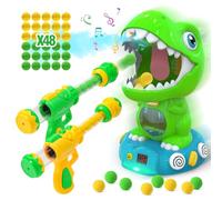 EagleStone Jouets de tir de dinosaure mobiles pour enfants de 5 à 7 ans avec pulvérisation, jouet de jeu de cible électronique avec 2 pistolets à pompe, 48 balles en mousse, jouets de Noël avec enregi