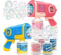 EagleStone Lot de 2 Pistolets à Bulles LED, Machine Automatique Lumineuse | avec 4 Flacons de Liquide à Bulles, Jouet d’Été pour Jardin, Mariage et Fêtes, Cadeau d’Anniversaire et de Noël, 3-8 Ans