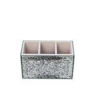 EagleWiz Boîte de rangement à 3 compartiments pour pinceaux de maquillage Motif diamant écrasé Argenté