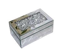 Eaglewiz Boîte de rangement à bijoux en verre effet miroir argenté écrasé avec strass et strass