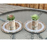 EagleWiz Lot de 2 assiettes à bougies rondes en cristal avec strass écrasés Argenté 20 cm