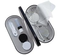 eagosion Étui portable 2 en 1 pour lentilles de contact et lunettes avec chiffon à lentilles, miroir rabattable, pince à épiler et support de solution pour un usage quotidien et en voyage (noir)