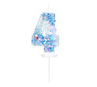 EAKE Bougie d'anniversaire 3D en forme de chiffre 4 sur le thème de l'océan pour garçon et fille - Décoration de gâteau d'anniversaire 4 ans - Bleu mer - Décoration de fête avec coquillages et