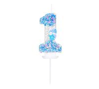 EAKE Bougie d'anniversaire 3D Oneder sur le thème de l'océan pour garçon, fille, tout-petit, décoration de gâteau de 1er anniversaire, bleu mer avec paillettes nacrées et coquillages