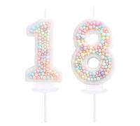 EAKE Décoration de gâteau d'anniversaire en forme de chiffre 18 pastel 3D macaron pailleté