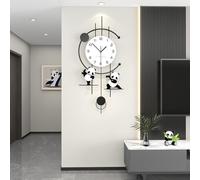 EALLEN Horloge Murale Design Panda Créatif Moderne, Style Nordique Simplicité Pendule Murale Cadre en Métal + Cadran en Bois Horloge Silencieuse Geante Créative Art Déco,30cm