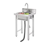 Ealtqund Évier commercial en acier inoxydable 201 - 35 x 31 cm - Évier avec robinet 360° - Pour cuisine/restauration avec panier et bonde (argent)