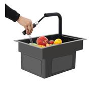 Ealtqund Évier encastrable 45 cm Nano noir en acier inoxydable 304 avec robinet extracteur, plaque de recouvrement, protection anti-éclaboussures et trop-plein pour cuisine/bar (17,72 x 11,81 pouces)