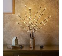 Eambrite Lot de 3 arbres lumineux pour l'extérieur et l'intérieur - 60 LED - Étanche - 76 cm - Blanc chaud - Marron - Avec alimentation secteur - Décoration pour Noël, Pâques, Halloween