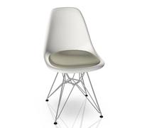Eames Plastic Side Chair DSR Chaise avec Coussin Vitra Chrome - Hopsack warmgrey/ivory, Blanc - 4055737351952