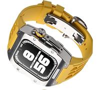 EAMOM Boîtier en acier inoxydable Fluoroélastomère Band Mod Kit, pour Apple Watch SE 8 7 45 mm 44 mm, cadre en métal, bracelet en caoutchouc, accessoires de montre, pour iWatch 6 5 4 SE Watch pièces