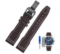 EAMOM Bracelet de montre en cuir véritable, pour pilotes IWC Little Prince Male Mark 18 Big Fly Portugal, bracelet de montre doux et confortable, 20mm(Brown White-Black-ZK,20mm)