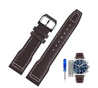 EAMOM Bracelet de montre en cuir véritable, pour pilotes IWC Little Prince Male Mark 18 Big Fly Portugal, bracelet de montre doux et confortable, 20mm(Brown White-Black-K1,21mm)