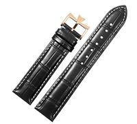 EAMOM Remplacement de bracelet de montre en cuir véritable 19/20/21/22mm pour Vacheron Constantin patrimoine VC bracelet en cuir de vachette noir bleu marron(Black white-rosegold,19mm)