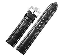 EAMOM Remplacement de bracelet de montre en cuir véritable 19/20/21/22mm pour Vacheron Constantin patrimoine VC bracelet en cuir de vachette noir bleu marron(Black white-silver,20mm)