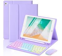 EAMPANG Étui avec clavier et souris pour iPad 6e/5e génération Air 1 2 Pro 9,7", 7 couleurs arc-en-ciel, clavier USB-C amovible, étui magnétique avec fente pour stylo pour iPad 2018 et 2017 Violet +