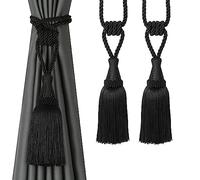 EAmrfvqt Embrasures en Corde de Coton, Embrasses de Rideaux en Corde tressée avec Pompons Multicolores, 2/4 Paquets(Black,2 Pack)
