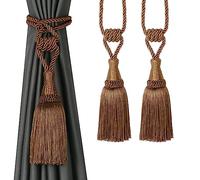 EAmrfvqt Embrasures en Corde de Coton, Embrasses de Rideaux en Corde tressée avec Pompons Multicolores, 2/4 Paquets(Coffee,2 Pack)