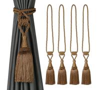 EAmrfvqt Embrasures en Corde de Coton, Embrasses de Rideaux en Corde tressée avec Pompons Multicolores, 2/4 Paquets(Coffee,4 Pack)