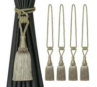 EAmrfvqt Embrasures en Corde de Coton, Embrasses de Rideaux en Corde tressée avec Pompons Multicolores, 2/4 Paquets(Dark Beige,4 Pack)