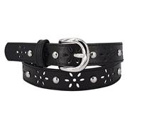 EANAGO Ceinture >FÉE HEUREUSE< enfant vegan noire avec motif fleurs & clous - ceinture réglable 52-67 cm