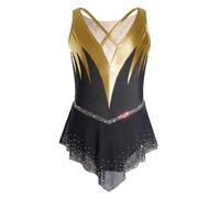 Eandarui Corps Danse Classique Pour Bambina Costume Patinage Artistique Sans Manches Leotard Ballet Corps Gymnastique Artistique Costume Ballet Lyrique Contemporain Or noir 7-8 ans