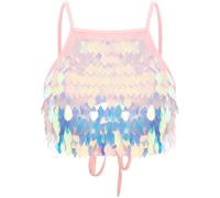 Eandarui Crop Top Femme Danse du Ventre Paillettes Et Franges Débardeur Danse Moderne Jazz Hip Hop Soutien-Gorge sans Dos Débardeur Chemisier pour Danse Latino-américaine Rose Taille Unique