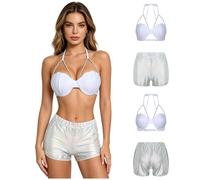 Eandarui Donna Lingerie Sirène Et Short Robe Festival Musical Set Bikini Luisant Set Dentraînement En Deux Pièces Street Wear Carnaval Argent M