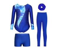Eandarui Ensemble Gymnastique Pour Baby Mädchen Pièces Corps Pour La Danse Classique Avec Leggings Short Et Ruban Pour Les Cheveux Corps Artistique Gymnastique Bleu royal 5-6 ans