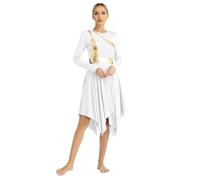 Eandarui Lyrique Donne Robe De Ballet Danse Contemporaine Moderne Tango Manches Longues Robe De Danse Latino Américaine Jazz Valse Costume Patinage Artistique Blanc L
