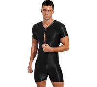 Eandarui Maillot De Bain Homme Sportif Combinaison Intégrale Sportive D'entraînement Gymnastique Musculation Body Salle De Sport Manches Courtes Vêtements De Sport SP Noir XL